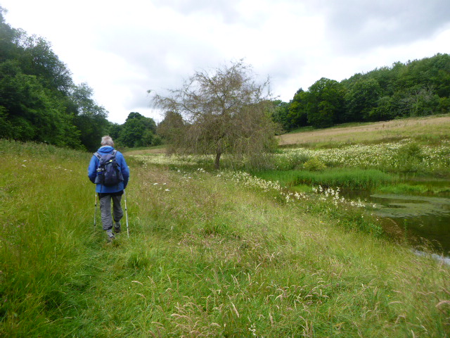Colin leads along the valley back to Bisley